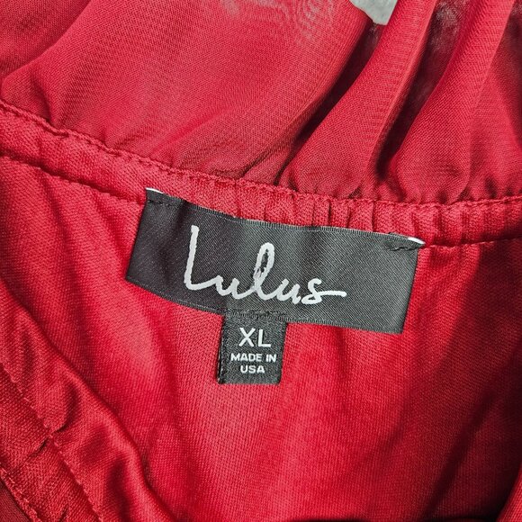 Lulu's Red Ruffle Hem Off the Shoulder Long Sleeve Jumpsuit Women's Size XL - Picture 8 of 8